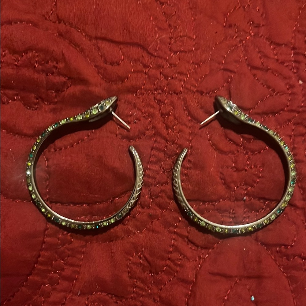 Kenneth Jay Lane Artisanal Hoop Snake Earrings with CZs and Colored Rhinestones